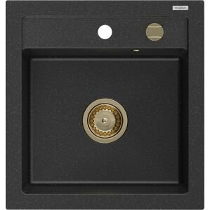 MEXEN/S MEXEN/S - Vito Vito granitový drez 1-miska 520x490 mm, czarny/srebrny metalik,+ zlatý sifón 6503521000-73-G