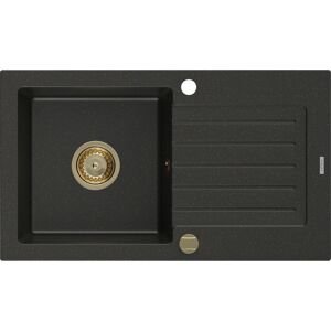 MEXEN/S MEXEN/S - Pablo granitový drez 1 s odkvapkávačom 752 x 436 mm, čierna/zlatý metalik, + zlatý sifón 6510751010-75-G