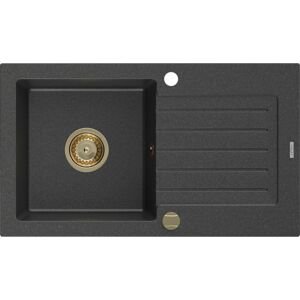MEXEN/S MEXEN/S - Pablo granitový drez 1 s odkvapkávačom 752 x 436 mm, čierna kropenatá, + zlatý sifón 6510751010-76-G