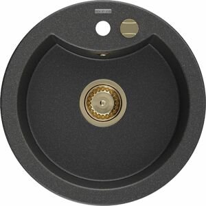 MEXEN/S MEXEN/S - Diego granitový drez 1 488 x 480 mm, čierna kropenatá, + zlatý sifón 6512481000-76-G
