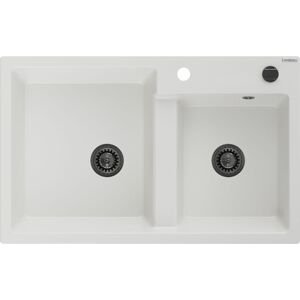 MEXEN/S MEXEN/S - Tomas granitový drez 2-bowl 800 x 500 mm, biela, + čierny sifón 6516802000-20-B