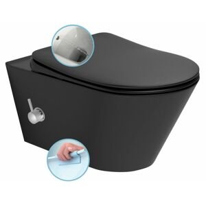 SAPHO - AVVA CLEANWASH závesná WC misa, Rimless, integrovaná batéria a bidetová spŕška 35,5x53cm, čierna matná 100315-110