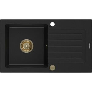 MEXEN/S MEXEN/S - Pablo granitový drez 1-miska s odkvapkávačom 752 x 436 mm, čierny, zlatý sifón 6510751010-77-G