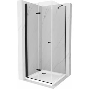 MEXEN/S - Lima kabína prysznicowa składana 90 x 90, transparent, czarna + brodzik Flat, biela 856-090-090-70-00-4010B
