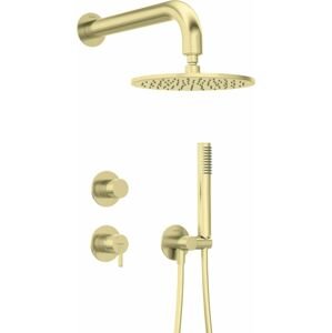 DEANTE DEANTE - Silia kartáčované zlato jednoručková, batéria Podomietkový sprchový set, so sprchovou hlavicou NQS_R9YK