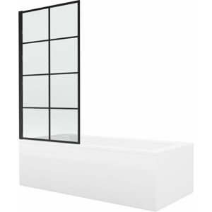 MEXEN/S - Cubik obdĺžniková vaňa 150 x 70 cm s panelom + vaňová zástena 70 cm, čierna vzor 550315070X9307017077