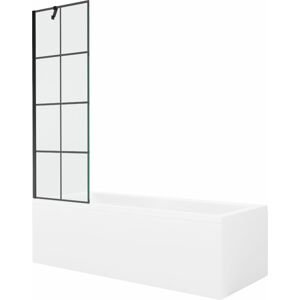 MEXEN/S - Cubik obdĺžniková vaňa 150 x 70 cm s panelom + vaňová zástena 60 cm, čierna vzor 550315070X9506007077