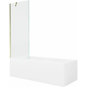 MEXEN/S - Cubik obdĺžniková vaňa 150 x 70 cm s panelom + vaňová zástena 70 cm, transparent, zlatá 550315070X9507000050