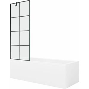 MEXEN/S - Cubik obdĺžniková vaňa 150 x 70 cm s panelom + vaňová zástena 70 cm, čierna vzor 550315070X9507007077