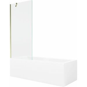 MEXEN/S - Cubik obdĺžniková vaňa 150 x 70 cm s panelom + vaňová zástena 80 cm, transparent, zlatá 550315070X9508000050