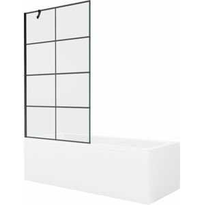 MEXEN/S - Cubik obdĺžniková vaňa 150 x 70 cm s panelom + vaňová zástena 100 cm, čierna vzor 550315070X9510007077