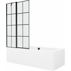 MEXEN/S - Cube obdĺžniková vaňa 170 x 80 cm s panelom + vaňová zástena 100 cm, čierna vzor 550517080X9410117077