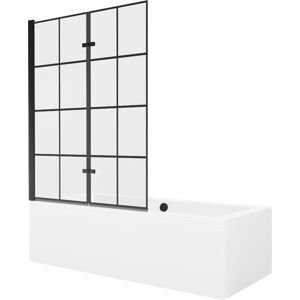 MEXEN/S - Cube obdĺžniková vaňa 180 x 80 cm s panelom + vaňová zástena 120 cm, čierna vzor 550518080X92120027077