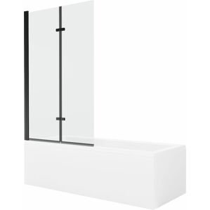 MEXEN/S - Cubik obdĺžniková vaňa 150 x 70 cm s panelom + vaňová zástena 100 cm, transparent, čierna 550315070X9210027000
