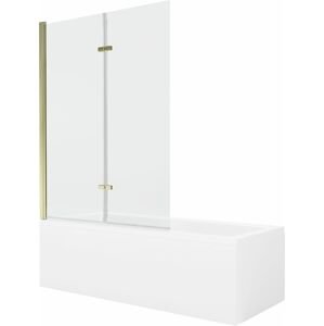 MEXEN/S - Cubik obdĺžniková vaňa 150 x 70 cm s panelom + vaňová zástena 120 cm, transparent, zlatá 550315070X9212025000