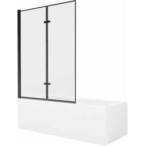 MEXEN/S - Cubik obdĺžniková vaňa 150 x 70 cm s panelom + vaňová zástena 120 cm, čierna vzor 550315070X9212027070