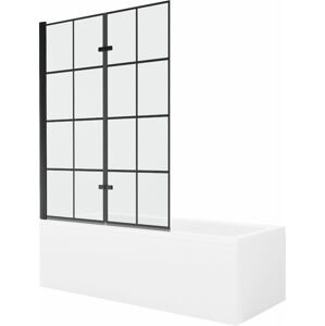 MEXEN/S - Cubik obdĺžniková vaňa 150 x 70 cm s panelom + vaňová zástena 120 cm, čierna vzor 550315070X9212027077