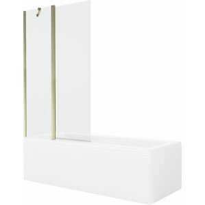 MEXEN/S - Cubik obdĺžniková vaňa 150 x 70 cm s panelom + vaňová zástena 100 cm, transparent, zlatá 550315070X9410115000