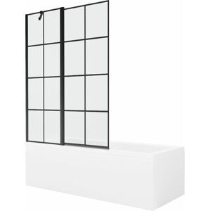 MEXEN/S - Cubik obdĺžniková vaňa 150 x 70 cm s panelom + vaňová zástena 120 cm, čierna vzor 550315070X9412117077