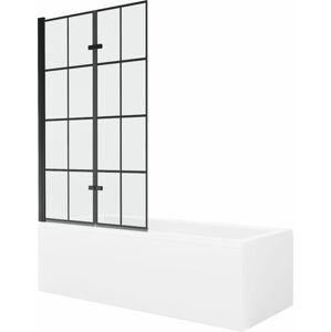 MEXEN/S - Cubik obdĺžniková vaňa 160 x 70 cm s panelom + vaňová zástena 100 cm, čierna vzor 550316070X9210027077