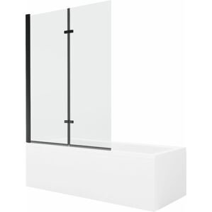 MEXEN/S - Cubik obdĺžniková vaňa 160 x 70 cm s panelom + vaňová zástena 120 cm, transparent, čierna 550316070X9212027000