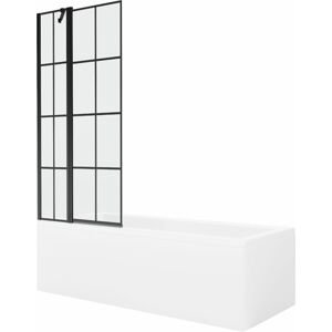MEXEN/S - Cubik obdĺžniková vaňa 160 x 70 cm s panelom + vaňová zástena 80 cm, čierna vzor 550316070X9408117077