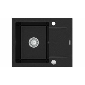 MEXEN MEXEN - Enzo granitový drez 1-misa drez s vypúšťaním krátky Board 576x465 mm, čierna / strieborná metalíza (6506571005-73) 2. akosť
