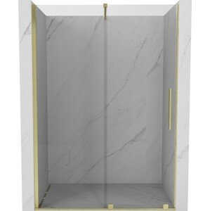 MEXEN/S - Velár posuvné sprchové dvere 130, transparent, zlatá kartáčovaná 871-130-000-01-55