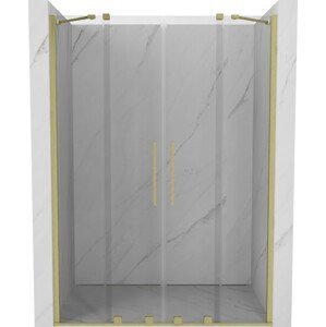 MEXEN/S - Velar Duo posuvné sprchové dvere 140, transparent, zlato kartáčovaná 871-140-000-02-55