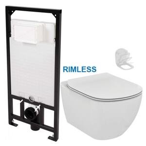DEANTE Podstavný rám, pre závesné WC misy bez tlačidla + WC Ideal Standard Tesi se sedlem RIMLESS CST_WC01 X TE2