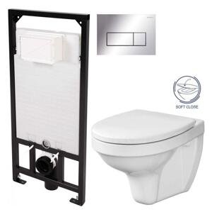 DEANTE Podstavný rám, pre závesné WC misy + SLIM tlačidlo chrom + WC CERSANIT DELFI + SOFT SEDADLO CST_WC01 051P DE2