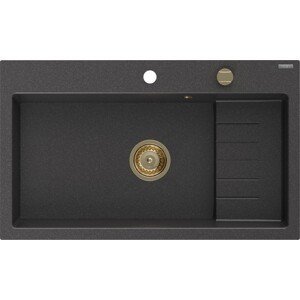 MEXEN/S MEXEN/S - Omar granitový drez 800 x 480 mm, čierna kropenatá, zlatý sifón 6520801005-76-G