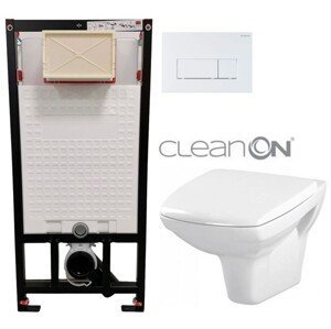DEANTE Podstavný rám, pre závesné WC misy + SLIM tlačidlo bílé + WC CERSANIT CLEANON CARINA + SEDADLO CST_WC01 A51P CA1