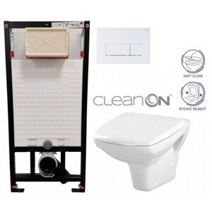 DEANTE Podstavný rám, pre závesné WC misy + SLIM tlačidlo bílé + WC CERSANIT CLEANON CARINA + SEDADLO CST_WC01 A51P CA2