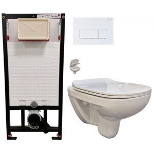 DEANTE Podstavný rám, pre závesné WC misy + SLIM tlačidlo bílé + WC bez oplachového kruhu Edge + SEDADLO CST_WC01 A51P EG1