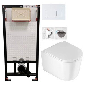 DEANTE Podstavný rám, pre závesné WC misy + SLIM tlačidlo bílé + WC DEANTE Jasmin so sedadlom RIMLESS CST_WC01 A51P JA1