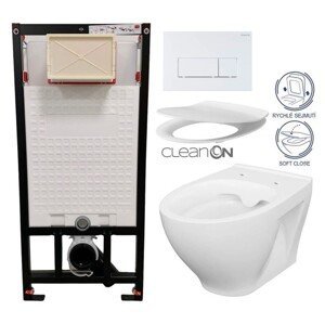 DEANTE Podstavný rám, pre závesné WC misy + SLIM tlačidlo bílé  + WC CERSANIT CLEANON MODUO + SEDADLO CST_WC01 A51P MO1
