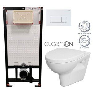 DEANTE Podstavný rám, pre závesné WC misy + SLIM tlačidlo bílé + WC CERSANIT CLEANON PARVA + SEDADLO CST_WC01 A51P PA1