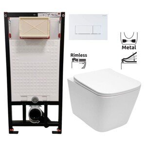 DEANTE Podstavný rám, pre závesné WC misy + SLIM tlačidlo bílé + WC REA Raul Rimless + SEDADLO CST_WC01 A51P RA1