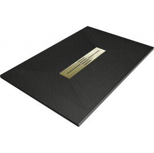 MEXEN/S - Toro obdĺžniková sprchová vanička SMC 100 x 70, čierna, mriežka zlatá 43707010-G
