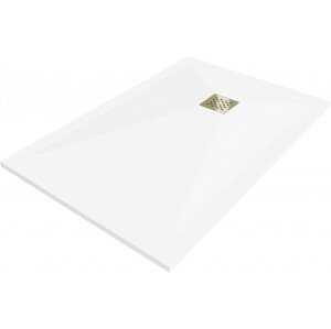 MEXEN/S - Stone+ štvorcová sprchová vanička 120 x 100, biela, mriežka zlatá 44101012-G