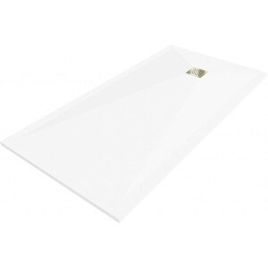 MEXEN/S - Stone+ obdĺžniková sprchová vanička 160 x 90, biela, mriežka zlatá 44109016-G