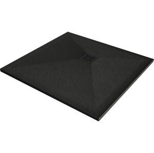 MEXEN/S - Stone+ štvorcová sprchová vanička 80 x 80, čierna, mriežka čierna 44708080-B