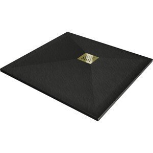 MEXEN/S - Stone+ štvorcová sprchová vanička 80 x 80, čierna, mriežka zlatá 44708080-G
