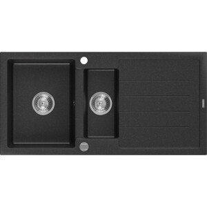 MEXEN MEXEN - Andres granitový drez s malým odkvapávačom 1000 x 500 mm, čierny / strieborný metalik 6515101510-73