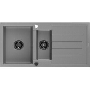 MEXEN/S MEXEN/S - Andres granitový drez s odkvapkávačom 1000 x 500 mm, sivá, čierny sifón 6515101510-71-B