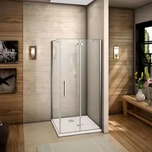 H K - Sprchovací kút MELODY F5 100x76 cm s jednokrídlovými dverami s pevnou stenou, (dvere 100cm / bočná stena 76cm) vrátane sprchovej vaničky z liateho mramoru SE-MELODYF510076/THOR-100x76