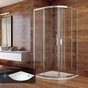 MEREO - Sprchovací set: LIMA, štvrťkruh, 100 cm, chróm ALU, sklo Číre, vanička z liatého mramoru CK608B63KM