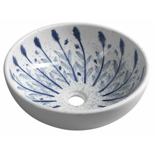 SAPHO - PRIORI keramické umývadlo na dosku Ø 41 cm, bielá s modrým vzorom PI028