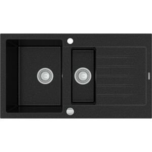 MEXEN MEXEN - Matias žula drez 1,5-misa drez s vypúšťaním krátky Board 900x505 mm, čierna / strieborná metalíza 6502901505-73